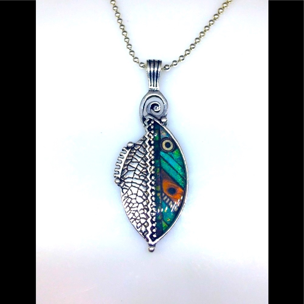 Handmade Blown Glass Fish Pendant Set In Sterling Silver On a SS925 Necklace